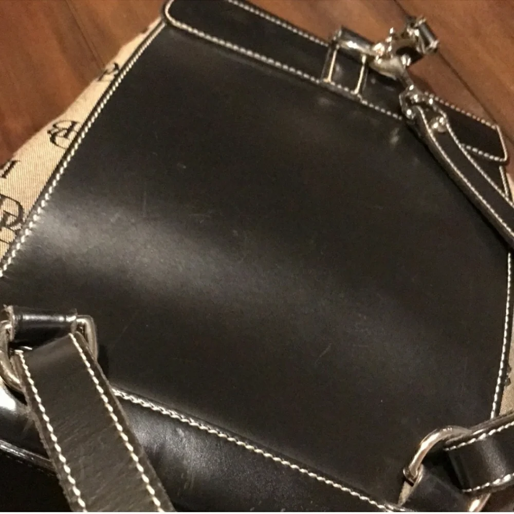 Vtg Dooney & Bourke signature monogram canvas leather backpack